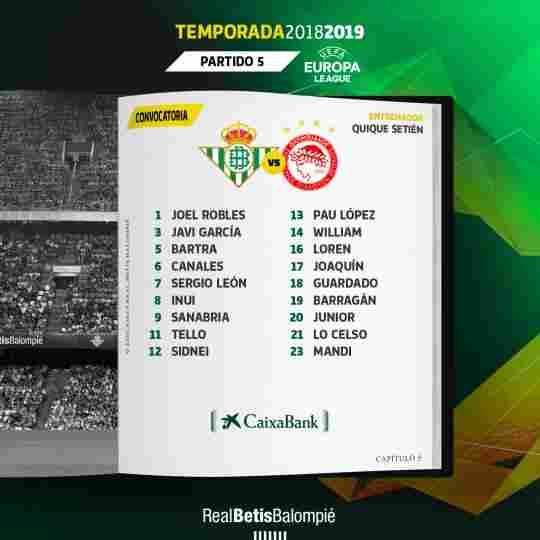 Lista de convocados para el partido contra el Olympiacos