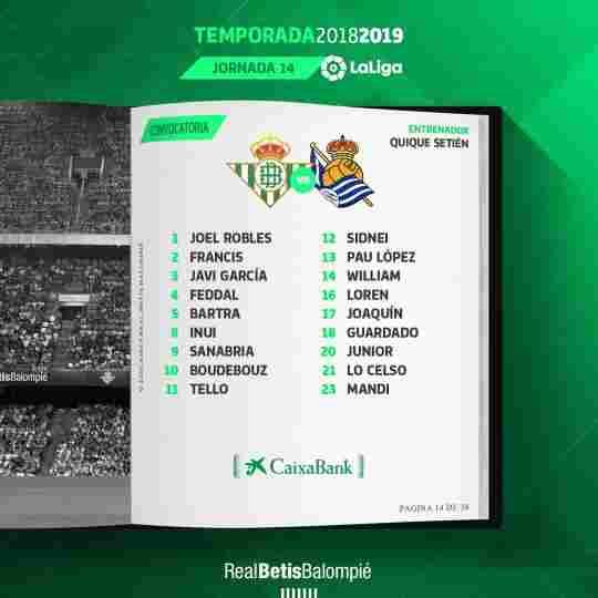 Lista de convocados para el partido contra la Real Sociedad