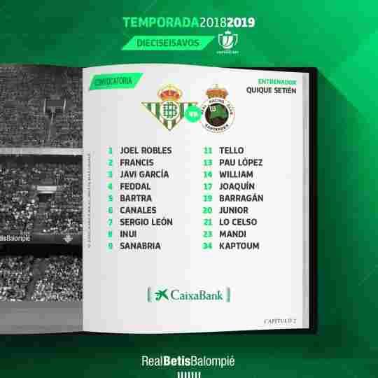 Lista de convocados para el partido contra el Real Racing Club 