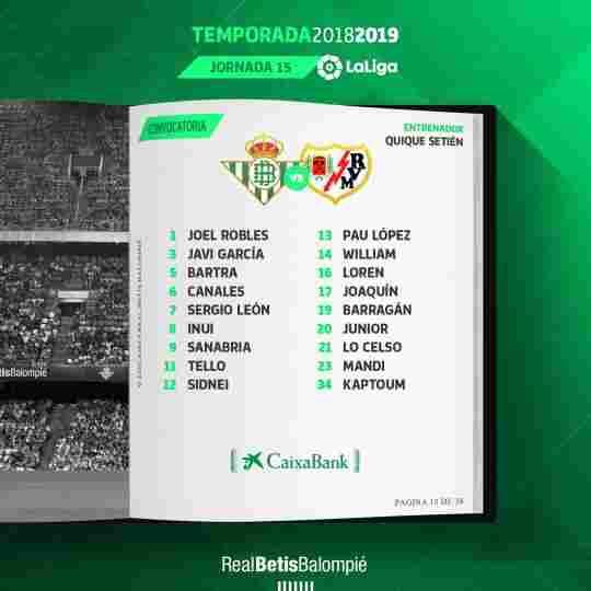 Lista de convocados para el partido contra el Rayo Vallecano