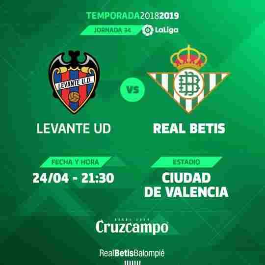 Levante UD-Real Betis, el miércoles 24 de abril a las 21:30 horas