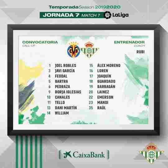 Lista de convocados para el partido contra el Villarreal CF