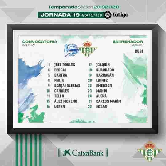 Lista de convocados para el partido contra el Deportivo Alavés