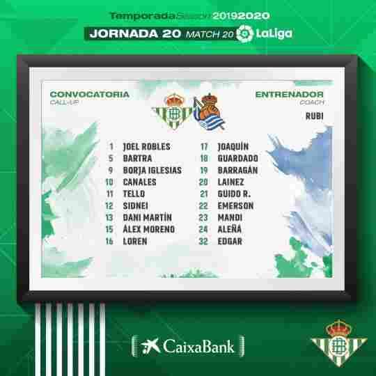 Lista de convocados para el partido contra la Real Sociedad