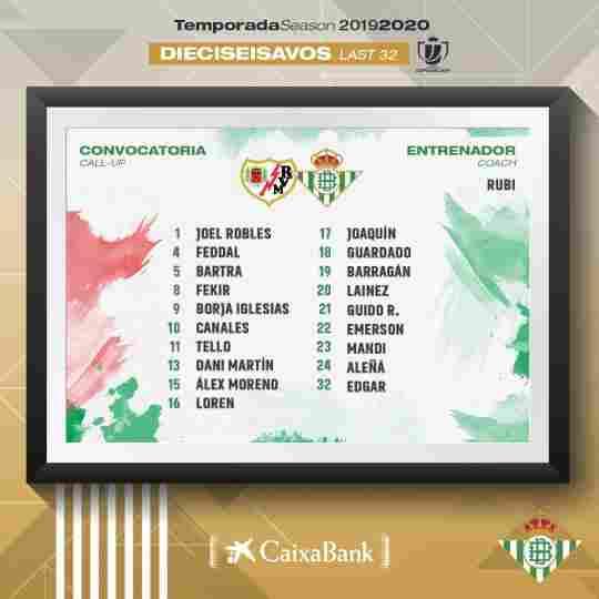 Lista de convocados para el partido contra el Rayo Vallecano