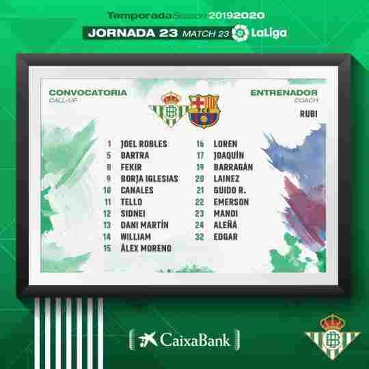 Lista de convocados para el partido contra el FC Barcelona