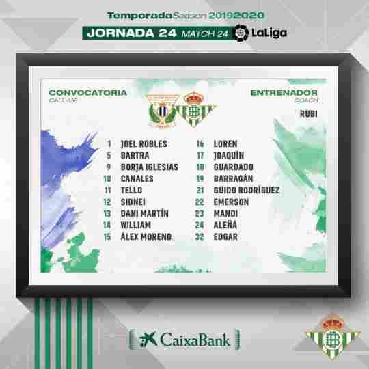 Lista de convocados para el partido contra el CD Leganés
