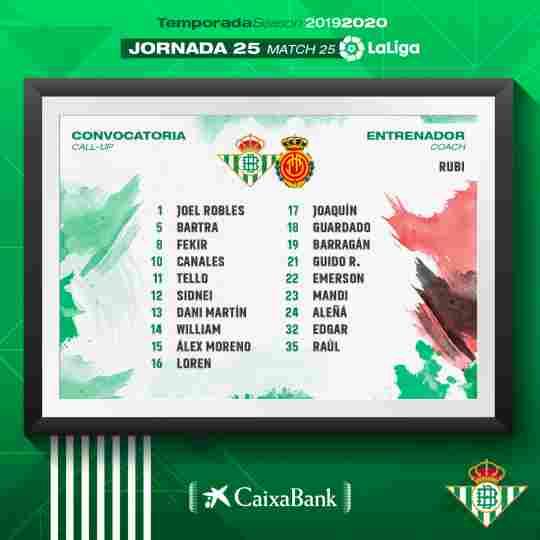 Lista de convocados para el partido contra el RCD Mallorca