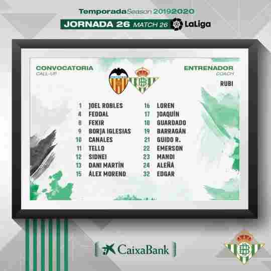 Lista de convocados para el partido contra el Valencia CF