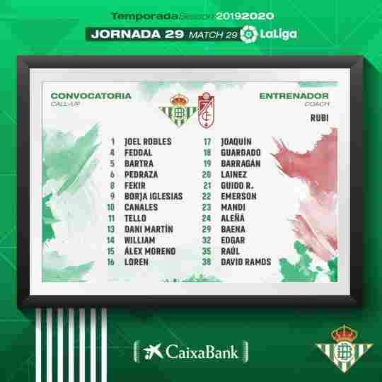 Lista de convocados para el partido contra el Granada CF