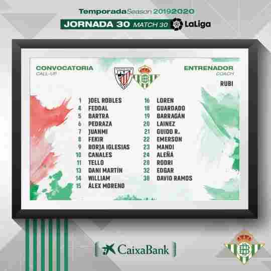  Lista de convocados para el partido contra el Athletic Club