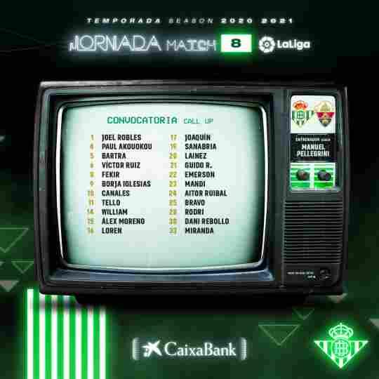 Lista de convocados para el partido contra el Elche CF
