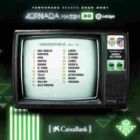 Lista de convocados para el partido contra el Atlético de Madrid
