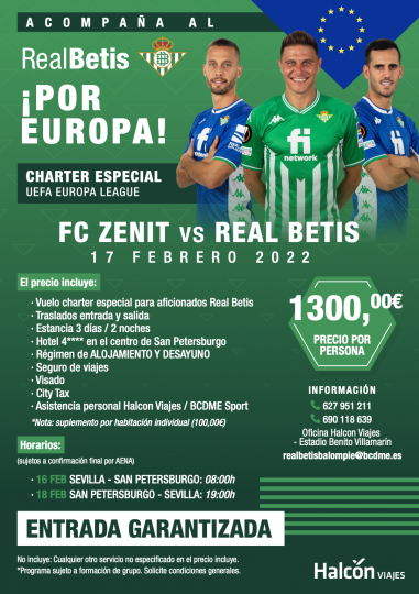 Acompaña al Real Betis a San Petersburgo de la mano de Halcón Viajes