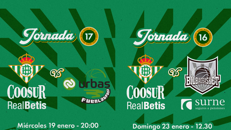 Nuevas fechas para los encuentros del Coosur Real Betis ante el Urbas Fuenlabrada y Surne Bilbao Basket