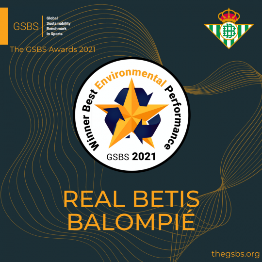 El Real Betis Balompié recibe el premio 'GBS- Winner Best ENVIRONMENTAL Performance 2021' por el rendimiento medioambiental de la entidad 