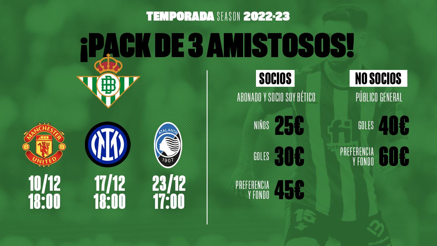 El Real Betis pone a la venta un pack de entradas para los amistosos contra el Manchester United, FC Inter y Atalanta BC