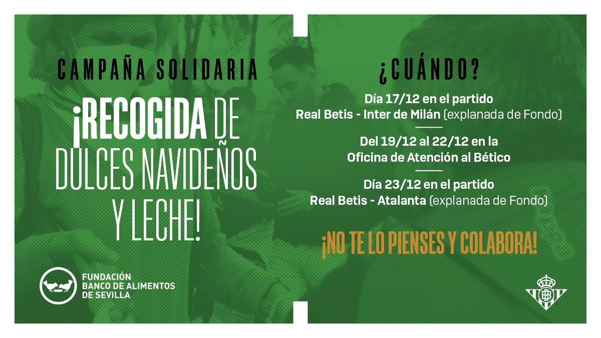 El Real Betis pone en marcha una campaña de recogida de leche y dulces navideños para el Banco de Alimentos
