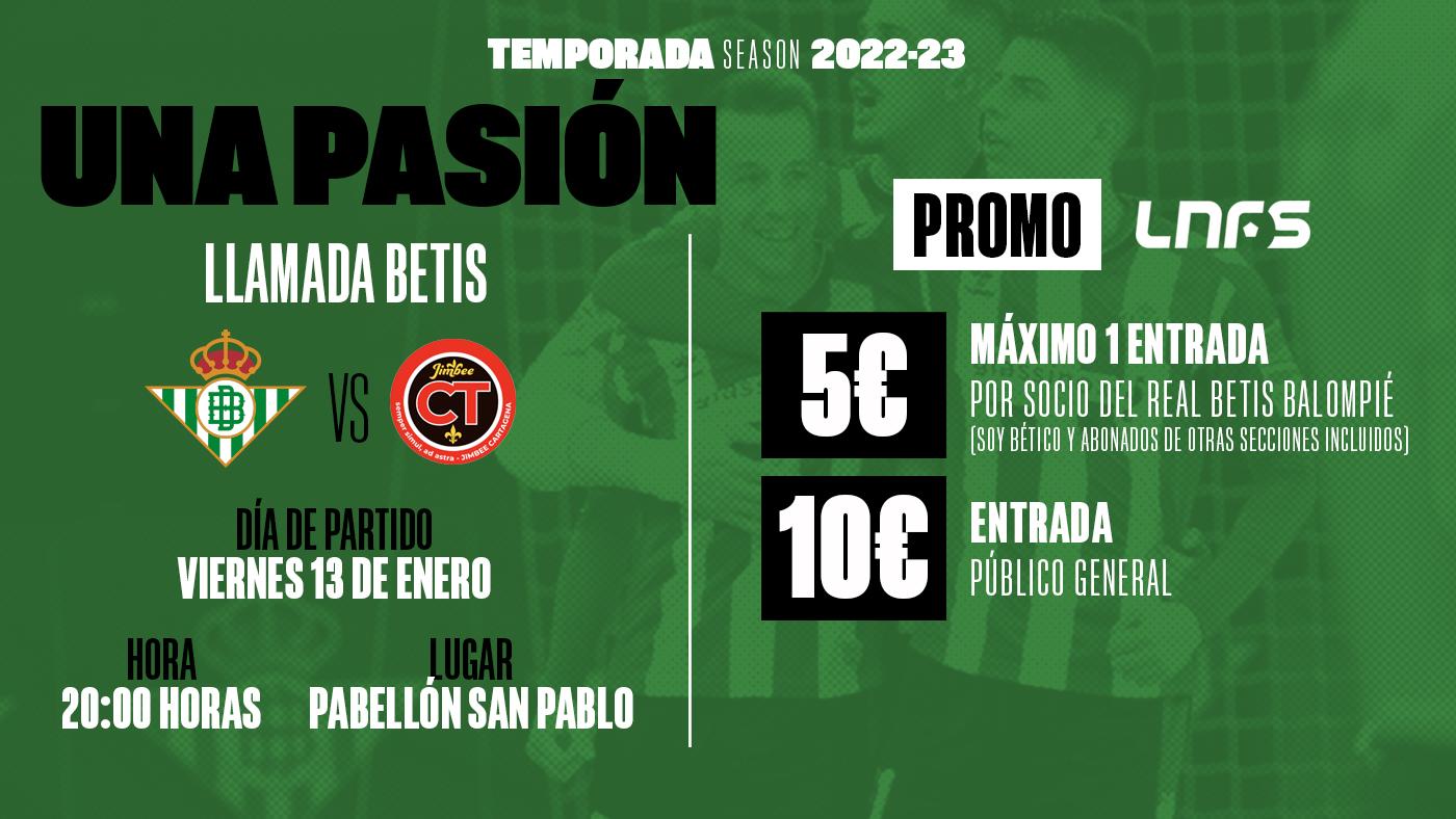 Entradas a 10€ y 5€ para el partido del viernes entre el Real Betis Futsal y el Jimbee Cartagena