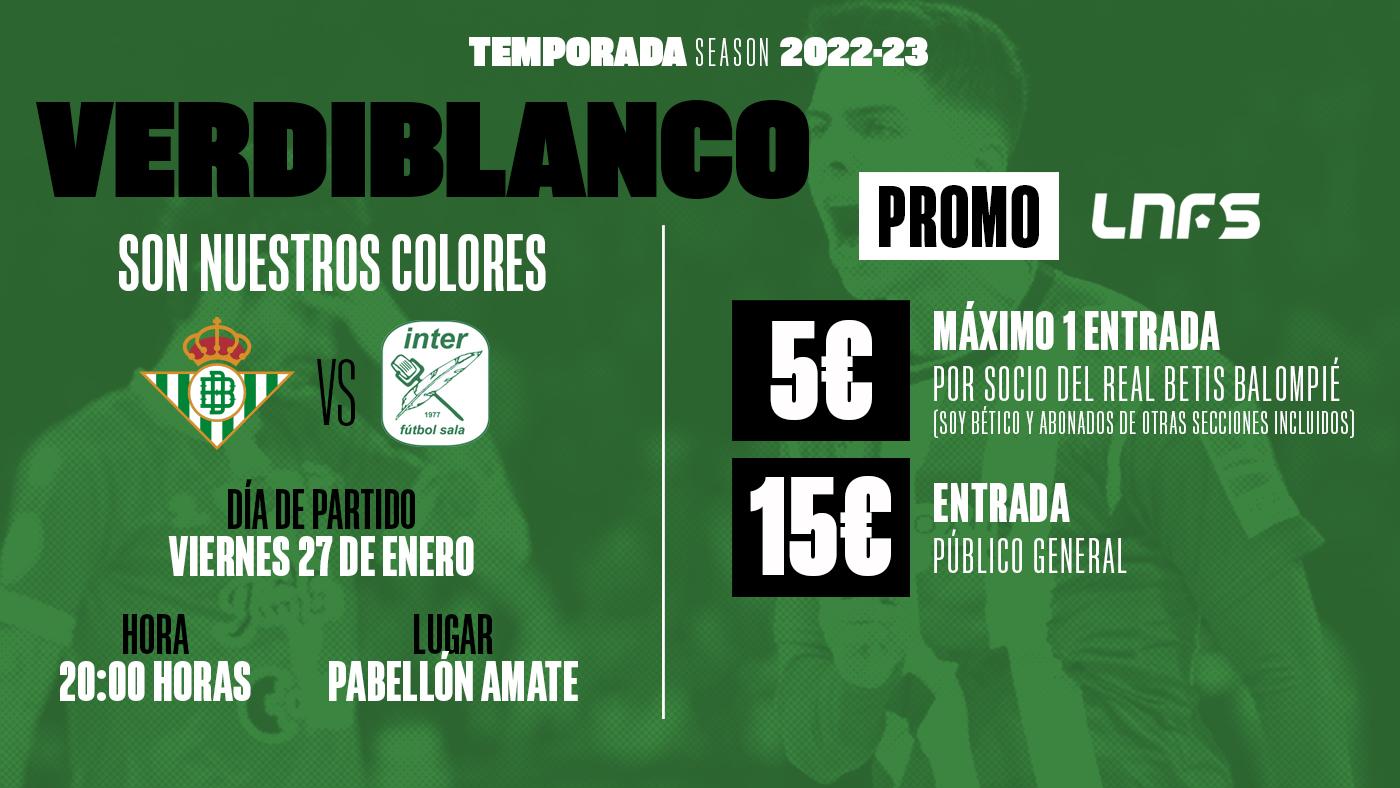 Entradas a 15&euro; y 5&euro; para el partido del viernes entre el Real Betis Futsal y el Inter Movistar FS