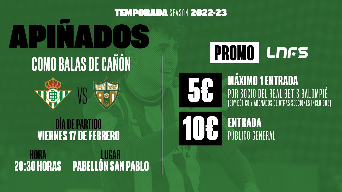 Entradas a 10 y 5 euros para el partido del viernes entre el Real Betis Futsal y el Córdoba Patrimonio de la Humanidad