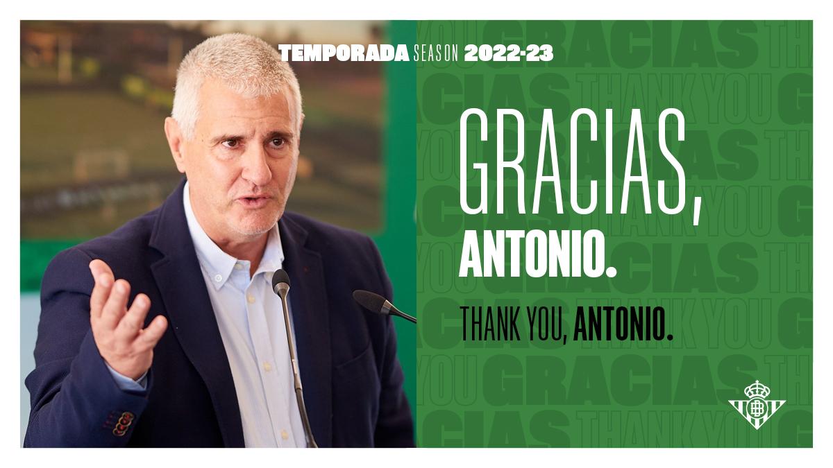 Antonio Cordón deja de pertenecer a la estructura del Real Betis Balompié