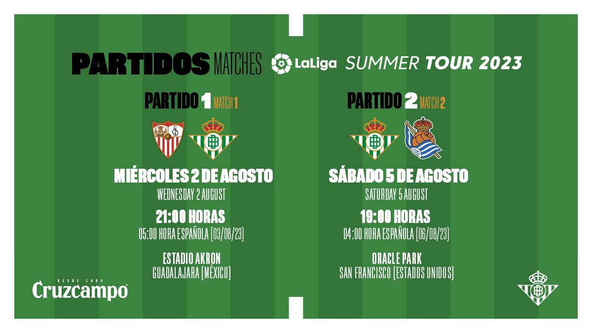 El Real Betis se enfrentará al Sevilla FC y a la Real Sociedad el próximo mes de agosto en LaLiga Summer Tour de México y Estados Unidos