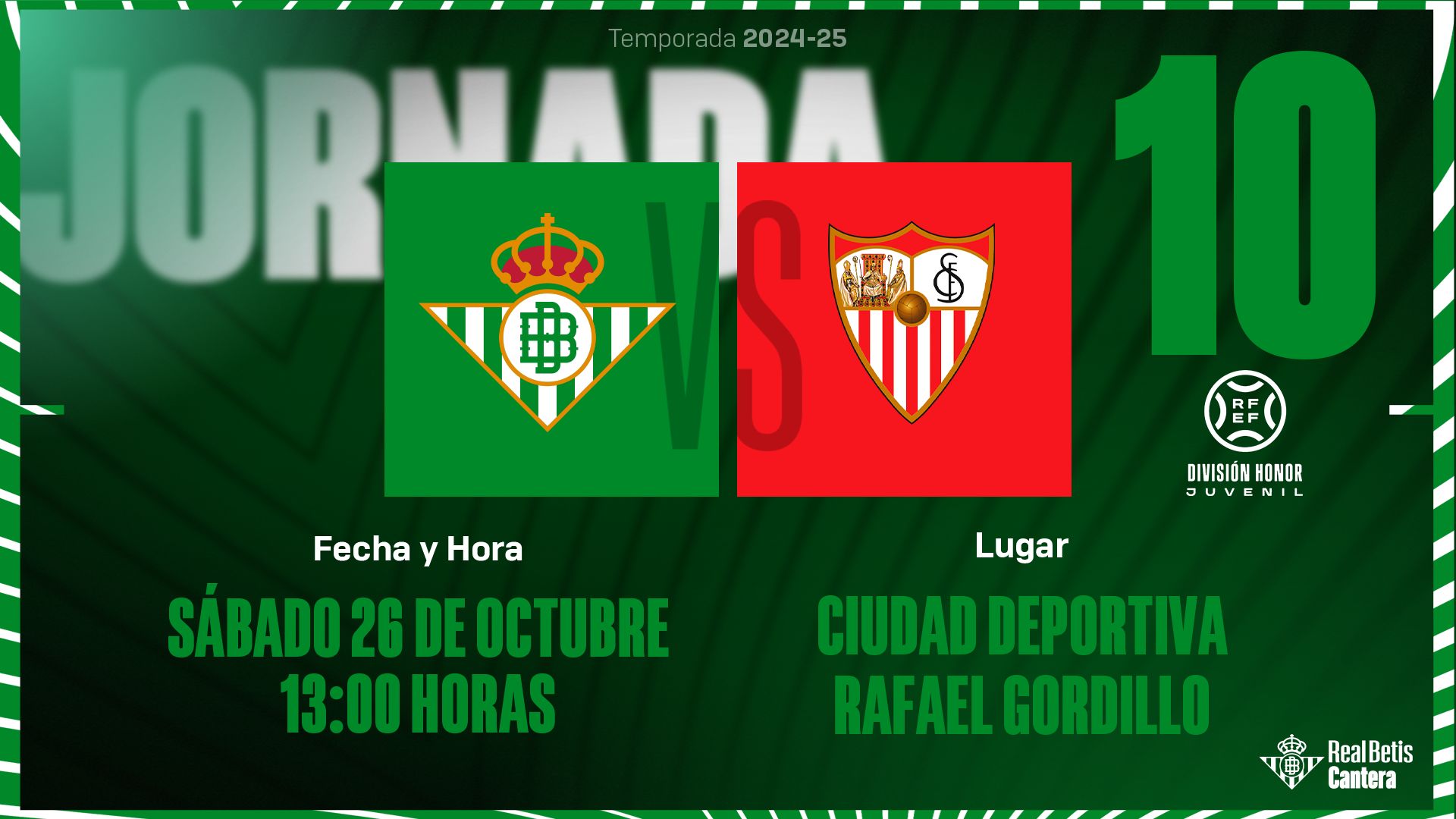 El derbi Real Betis Balompié-Sevilla FC de División de Honor Juvenil, el sábado 26 de octubre a las 13:00 horas