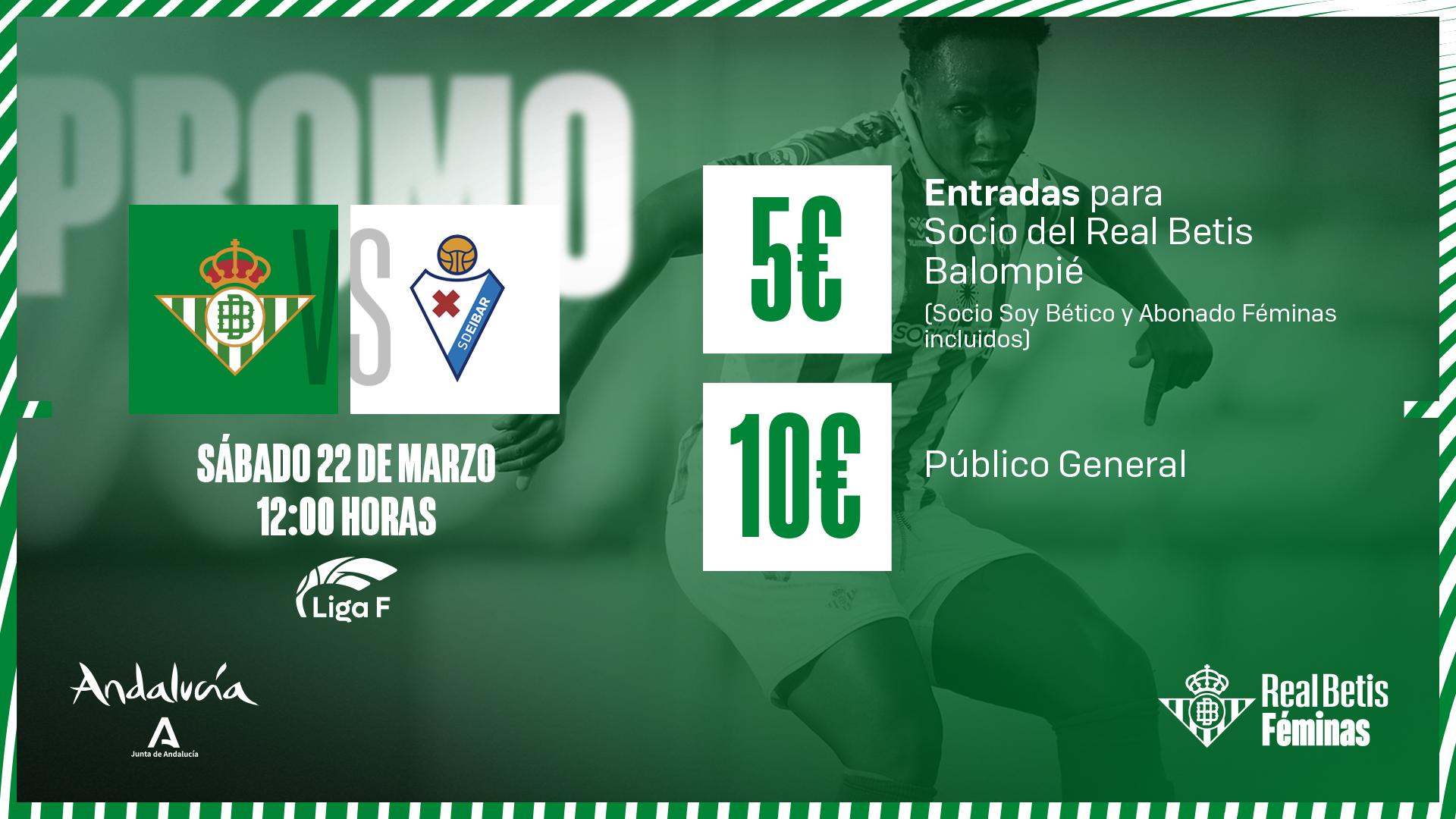 Entradas a 5&euro; y 10&euro; para el Real Betis Féminas - SD Eibar