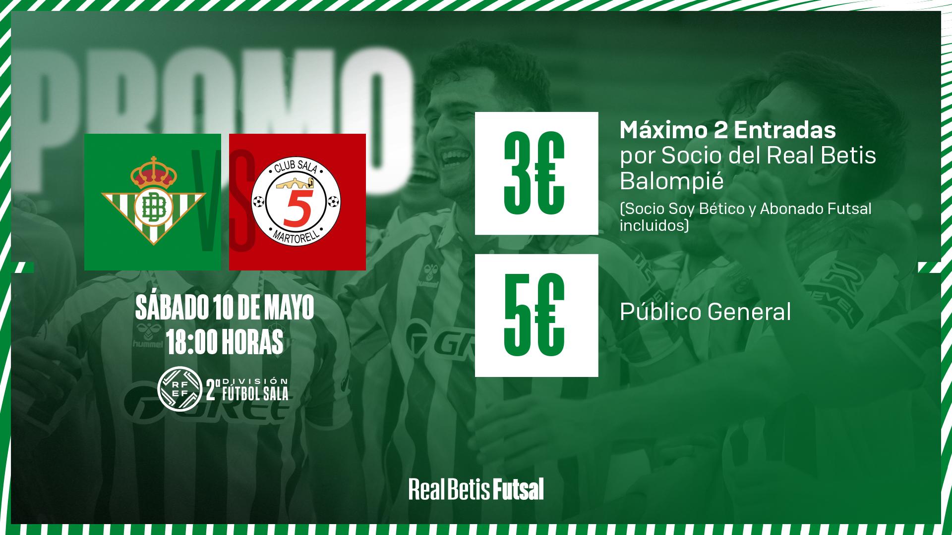 Entradas a 3€ y 5€ para el Real Betis Futsal-Sala 5 Martorell