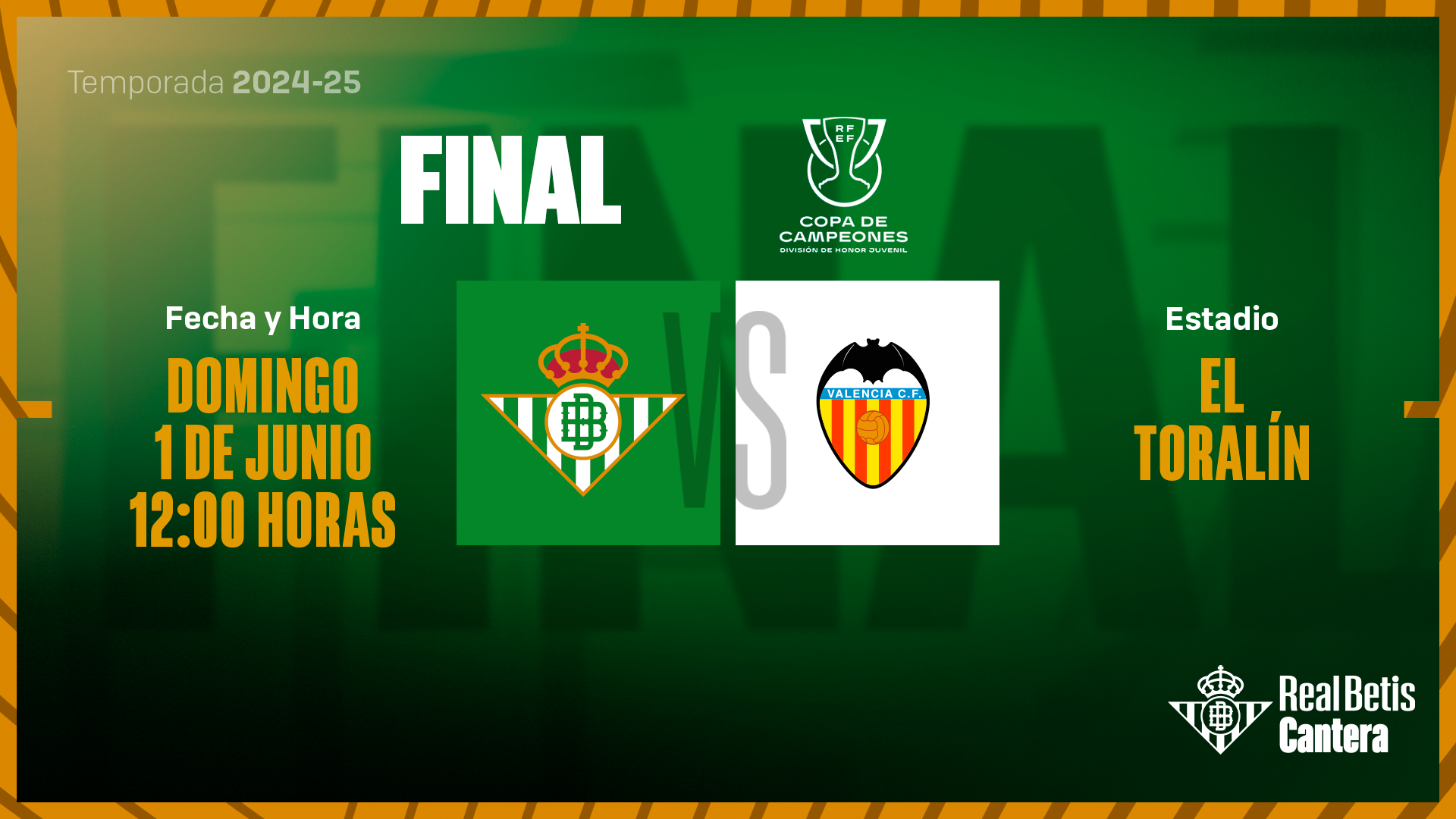 La final de la Copa de Campeones, el domingo 1 de junio a las 12:00 horas