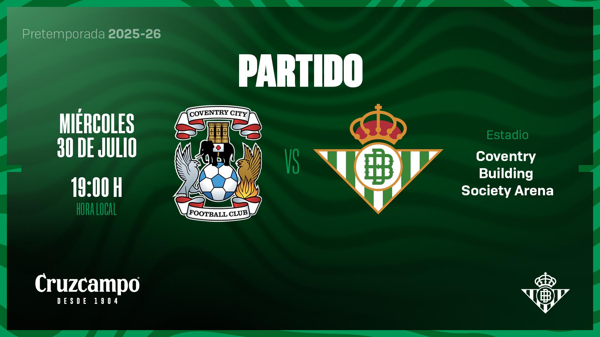 El Real Betis se medirá con el Coventry City en un amistoso de pretemporada 