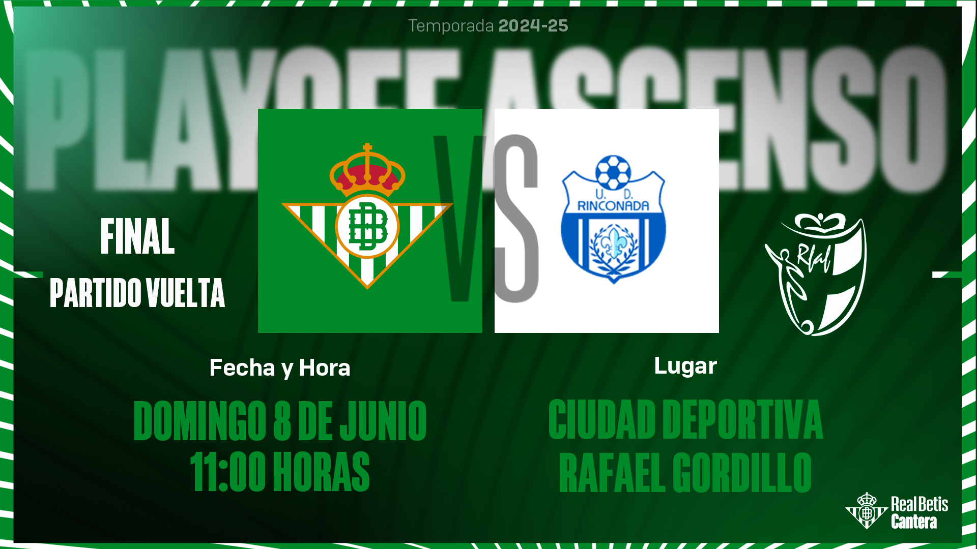 El Betis C-UD Rinconada de la final del play-off de ascenso, el domingo 8 de junio a las 11:00 horas