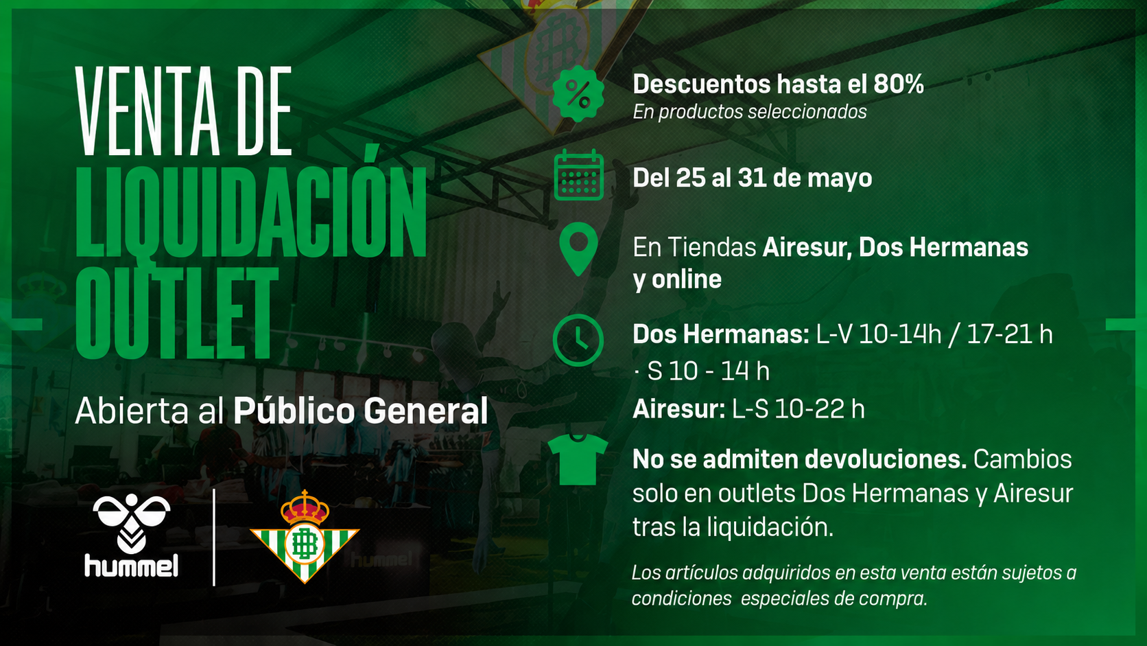 El Real Betis lanza una campaña de liquidación outlet con descuentos de hasta el 80%