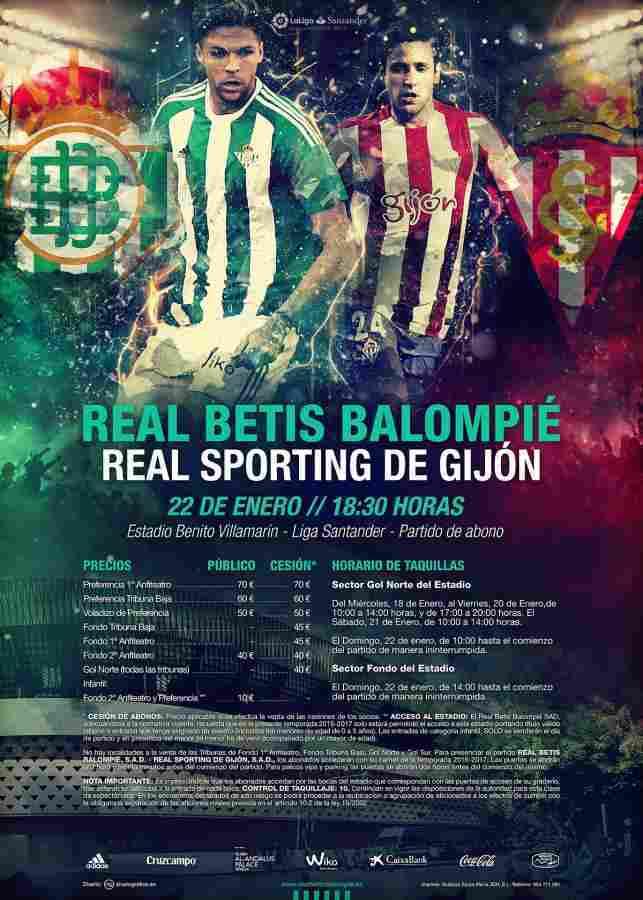 Las entradas para el Real Betis-Sporting de Gijón se ponen mañana a la venta en las taquillas del Villamarín