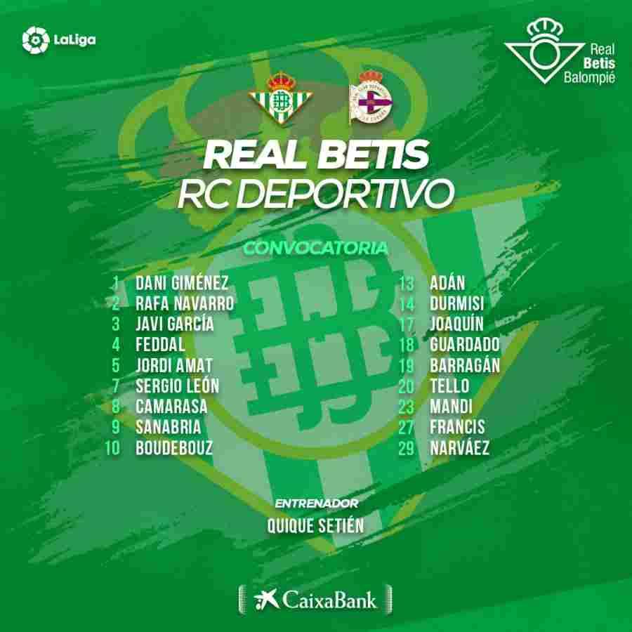 Lista de convocados para el partido contra el RC Deportivo de La Coruña