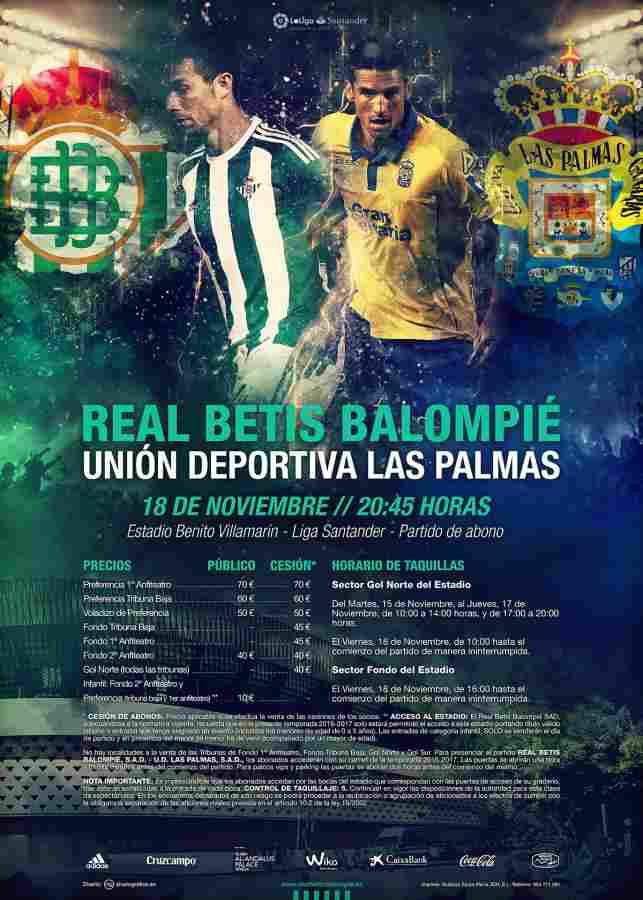 Las entradas para el Real Betis-UD Las Palmas, a la venta online y en las taquillas del Villamarín