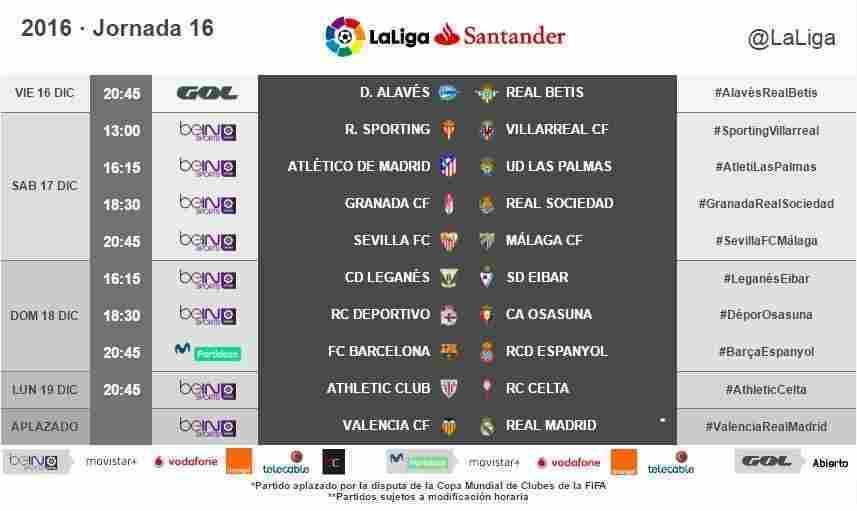 Ante el Deportivo Alavés, el viernes 16 de diciembre a las 20:45 horas
