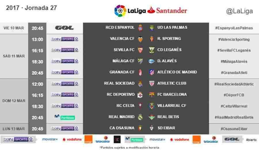 Frente al Real Madrid en el Santiago Bernabéu, el domingo 12 de marzo a las 20:45 horas